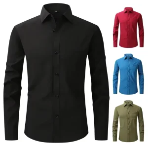 USA Size Breathable Anti Pilling Quick Dry Spring Casual Long Sleeve Shirts for Men Yarn Dyed Polyester Cotton Elastic Black