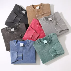 Unisex 420g Washed Wax Dyed Round Neck Men’s Sweater Heavyweight Vintage Hoodie Pure Cotton Oversize Sweatshirts