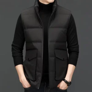 Unisex Customizable Winter Vest Reversible Plus Size Knitted Design Men’s Thermal Vest Standing Collar Sleeveless Zipper