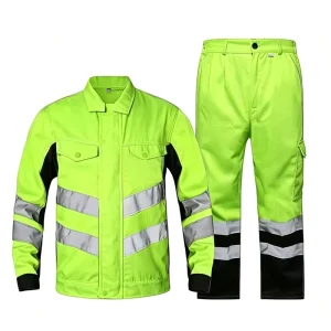 Unisex High Visibility Workwear Jacket Pants Set Fluorescent Green Reflective Safety Uniform Construction Road Work Spring