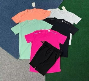 Unisex Sportswear Set Breathable Round Neck Running and Fitness T shirt Sweat Wicking and Quick Drying