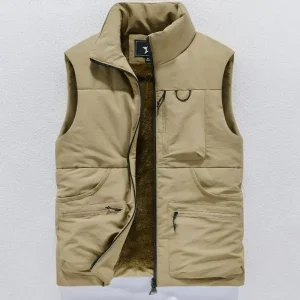 Velvet Quilted Men’s Autumn Winter Windproof Casual Outer Wear Plus-Size Vest 100% Polyester Zipper Stand Collar