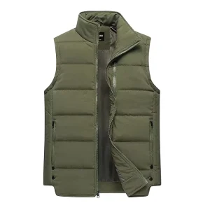 Vest Quilted Outerwear Men’s Puffer Casual Stand Collar Quilted Waistcoat Outdoor Padded Work Vest