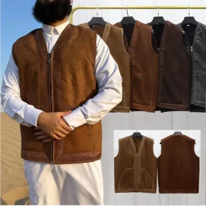 Vestes Pour Hommes Men Winter Quilted Lining Cargo Cropped Sleeveless Gilet Jacket Wear Work Islamic Clothing Thobe Men Muslim