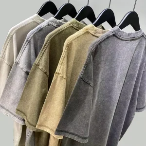 Vintage 270GSM Cotton Drop Shoulder Custom T Shirt Heavyweight Washed Oversized Blank Plus Size Men’s T Shirts