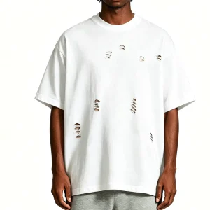 Vintage Distressed Men’s Oversized T-Shirt Heavyweight 260gsm Cotton Drop Shoulder Custom Graphic Print High Rib Neck Top