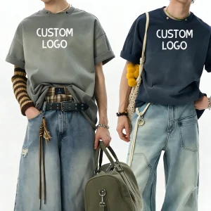 Vintage Fashion Gradient Color Making Old Men’s Loose O-neck T-shirt High Quality Short Sleeve 100% Cotton Washed Tshirt