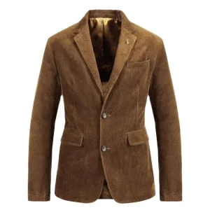 Vintage Men’s Corduroy Blazer Single Breasted Casual Business Blazers for Men