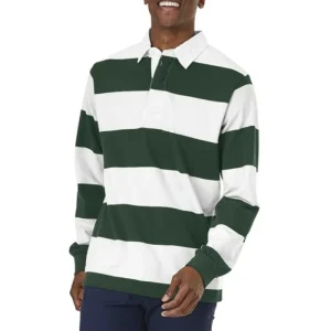 Vintage Polo Shirt Premium Pima Cotton Yarn Dyed Rugby Stripe Breathable Casual Outdoor Travel Men’s Polo Shirts