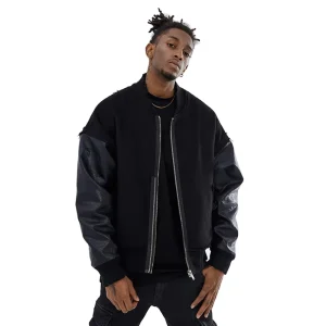 Vintage Varsity Jacket Custom Logo High Quality Zip Up Jacket With Broken Hole Plus Size Leather Bomber Jacket Men