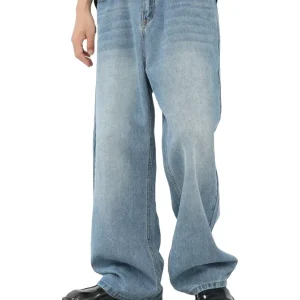 Vintage Washed Baggy Cargo Pants Men Wide Leg Streetwear Denim Jeans Custom Logo Loose Fit Trousers Manufacturer