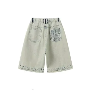 Vintage Washed Men’s 100% Cotton Denim Shorts Custom Logo Casual Loose Fit Zipper Fly Quick Dry Breathable Baggy Jorts