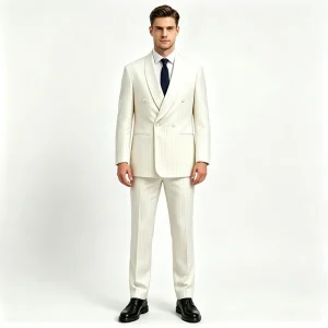 Viscose Polyester Business Suit for Weddings Banquets Gentlemen’s Shawl Collar Double Breasted Suit Pleated Button Fly Plus Size