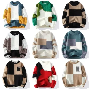 Warm Men’s Knitted Sweater Fashion Patchwork O neck Knitted Pullover Korean Version Street Wear Pullover Casual Men’s Clothing