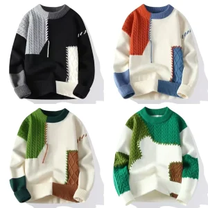 Warm Men’s Knitted Sweater Fashion Patchwork O neck Knitted Pullover Korean Version Street Wear Pullover Casual Men’s Clothing
