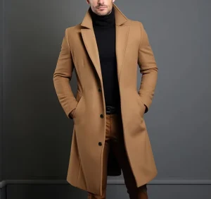Warm and Comfortable Black Trench Coat Long Sleeve Single Breasted Overcoat Fall and Winter Men’s Coats