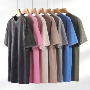 Washed Distressed Cotton Short Sleeve Men’s Summer Trendy Vintage Breathable Moisture-Wicking Comfortable Loose Fit T-Shirt