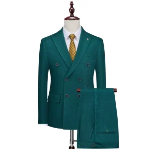 Wedding Business Casual Double-Breasted Peaked Lapel Blazer Pant Two-Pieces Men’s Suit for Autumn