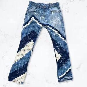 Western Cowboy Horse Riding Men’s Jeans Dark Blue Big Tall Men Embroidery Pockets Loose Fit Bootcut Men Jeans