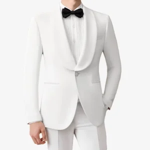 White Wedding Groom Suit Set 2 Pieces Suit Blazer Pants Slim Fit Men’s Suit Formal Solid Suit for Men