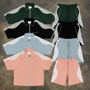 Windbreaker Streetwear Athletic Co ord Set Short sleeve Jacket and Shorts Polyester Nylon Two piece Men’s Short Sleeve Tracksuit
