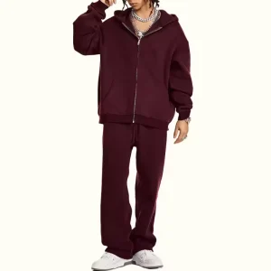 Winter 100% Cotton 410gsm Fleece Zipper Hoodie Suit Heavyweight Windproof Warm Casual Men’s Hoodie