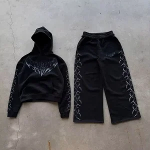 Winter Breathable Digital Print Acid Wash 100% Cotton French Terry Men’s Hoodie Sets Oversized Jogging Sweatpants