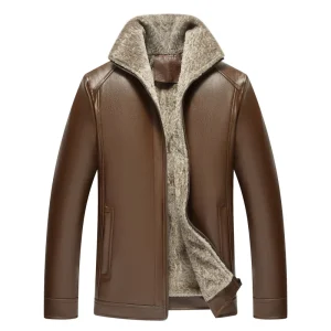 Winter Comfortable Lightweight Windproof Daily Hombre Long Sleeved Warm Coat Soft Lightweight Customized Men’s Leather Jacket