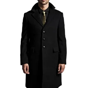 Winter Design Full Length Men’s Black Wool Overcoat Waterproof Plus Size