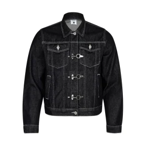 Winter Formal American Vintage Destroy Wash Denim Metal Fasteners Button Design Men’s Wide-fit Jacket