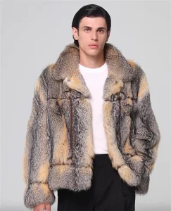 Winter Fox Fur Men’s Overcoat Trench Coat Eco Friendly Thick and Warm Regular Length V Neck