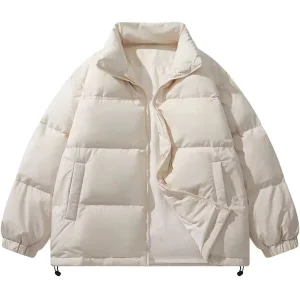 Winter Headless Collar Down Jacket Men’s Solid Color Large Pocket White Duck Down Warm Coat Casual Jacket for Men