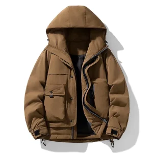 Winter Men’s Casual American Workwear Waterproof Zipper Hooded Canvas Parkas Down Coats