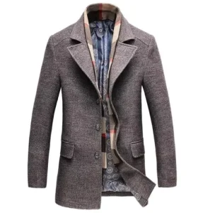 Winter Men’s Casual Wool Trench Coat Fashion Business Long Thicken Slim Overcoat Jacket Plus Size