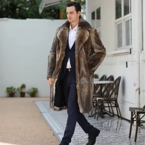 Winter Men’s Fur Coat with Lapel Front Plus Size Long Jackets