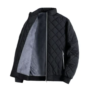 Winter Men’s Korean Slim fit Solid Color Stand Collar Leisure Plus Fleece Thickened Warm Jacket Plus Cotton Warm Jacket