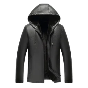 Winter Men’s PU Leather Hooded Jacket Eco-Friendly Biker Blouson Custom Streetwear Casual Short Coat