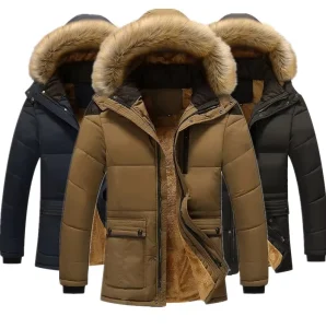 Winter Men’s Padded Hooded Overcoat with Fleece Thickened Down Jackets Coats Winter Clothing