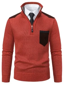 Winter Men’s Stand Collar Thickened Sweater Pullover Knitwear Plus Size Half Zip Knit Top for Men