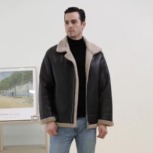 Winter New Styles Bomber Fur Collar Jackets Men’s Casual Leather Coat Oversized Sheepskin Fur Coat Men