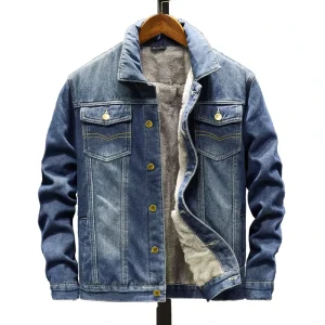 Winter Wears Thick Denim Coat Men’s Denim Jacket Vintage Customized Logo Denim Fabric Motorcycle Jacket Knitted Turtleneck