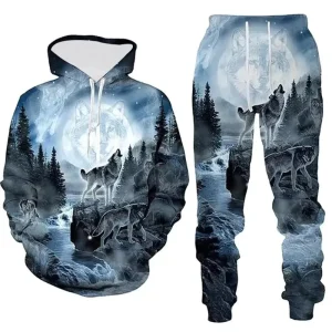 Wolf Graphic Men’s Hoodies and Sweatshirts Set Sublimation Printing Animal Men’s Sets Outdoor Streetwear Pullovers Mens Clothing