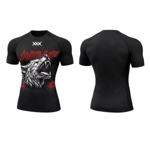 Wolf Printed Men’s Tight Active Top Elastic Polyester Spandex XS-2XL European Size Tight Fitting Top for Men