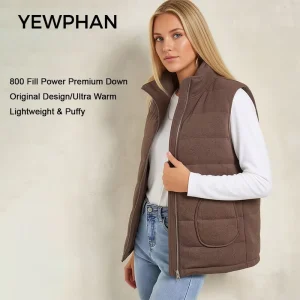 Women’s Down Vest, Lightweight Puffer Vest, Sleeveless Down Jacket for Extreme Cold Weather