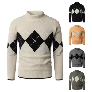 Wool Knitted Sweater Fleece Crew Neck Lined Thickened Underwear Jumpers Winter Versatile Sweater Apparel Men