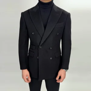 Wool Suit for Men Business Double Breasted Fashion High Grade Lapel Costume Homme