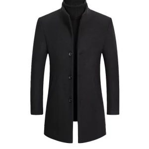 Woolen Coat Men’s Autumn and Winter Thickened Trench Coat Long Winter Coat