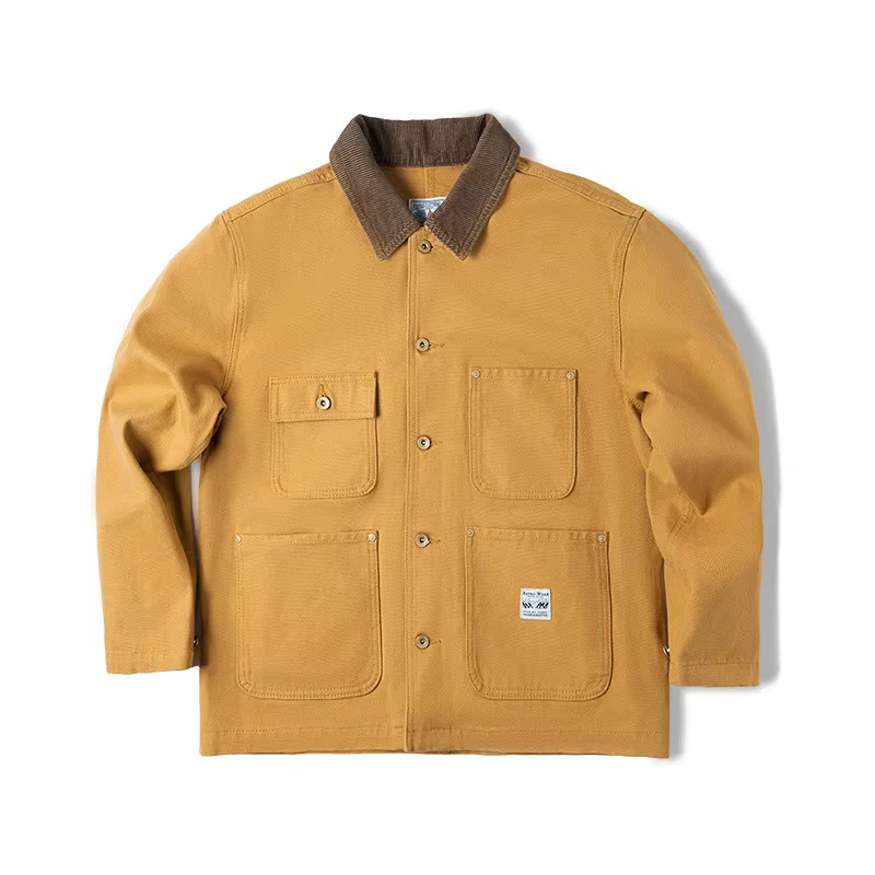 Workwear American Retro Heavyweight Michigan Canvas Jacket Men’s Lapel Multi-pocket Hunting Coat (Autumn)