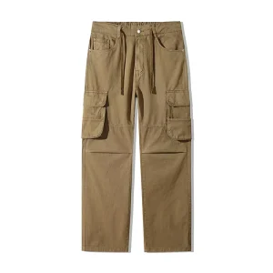 Workwear Cargo Pants Men Mid Rise 100% Cotton Elastic Waist Baggy High Street Style Autumn for Hiking & Daily