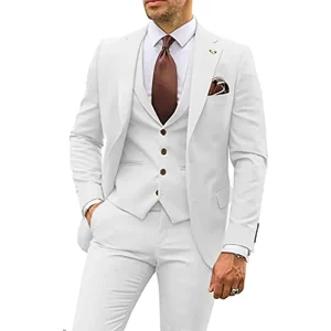 Worsted Plus Size Slim Fit 3-Piece Single Breasted Blazer Pants Men’s Wedding Tuxedo Suit Set